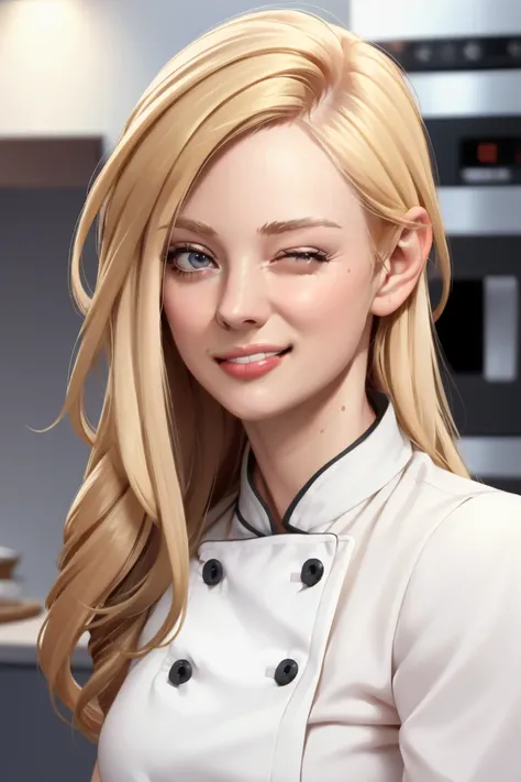 1girl, solo, portrait shot, face, chef girl, at kitchen, female focus, photorealistic, soft colors, masterpiece, high quality, (high detailed skin:1.1)
 <lora:deborah_ann_woll_lora_v01:1> daw85, blonde hair <lora:l_wnk_we_sd_64_32:1> (winking expression:1....