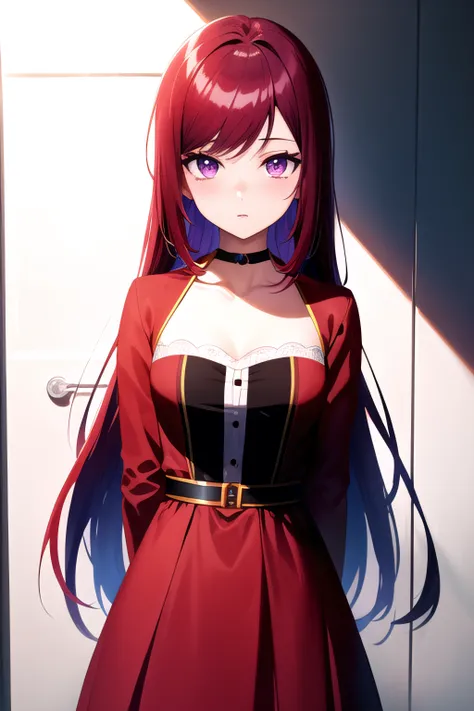 anime artwork ((cowboy shot:1.2)), ((standing, )),  <lora:pride_royal_V3:0.9>,pride royal Ä±v, red hair, long hair, purple eyes, red dress, standing, red coat,, (((masterpiece, best quality, ultra-detailed, ray tracing))), deph of field, (perfect face, det...