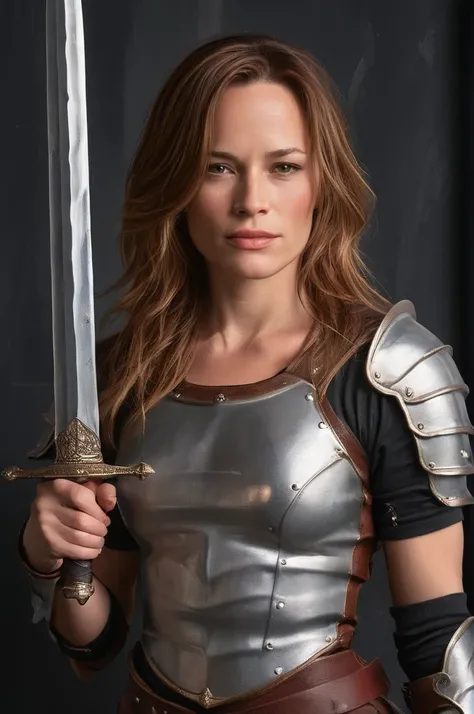 JGOWB, female warrior in leather armor holding a sword <lora:JGOWB_sdxl_scaled_128_shuffle:0.75>