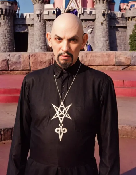 Professional color Photo of Anton LaVey at ((disney world))  <lora:AntonLaVey-32x100:0.7>