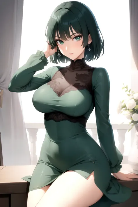 (masterpiece), (best quality),
solo, 1girl, detailed face,
short hair, large breasts, green eyes, dress, long sleeves, thighs <lora:Fubuki-08:0.8>