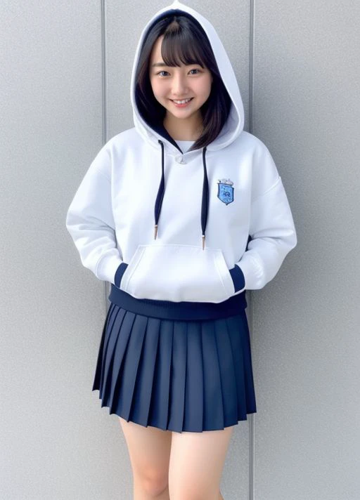 masterpiece,best quality,higher <lora:schooluniform:0.8> 1girl, solo, realistic, looking at viewer,  hoodie,skirt