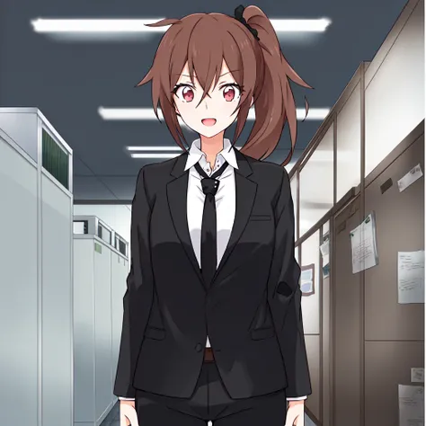 masterpiece, best quality,
 <lora:add_detail:-0.4>
 <lora:kindred_spirits.v4-000006:0.8> kd_vnstyle
1girl, (solo)
(21 years old, 21y.o, adult)
"        ",
"",
short ponytail,
(office suit, necktie, pants:1.2)
"         ",
"   "