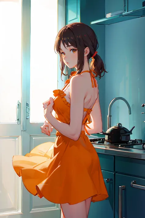 a woman wearing sundress, kitchen, (shadow play:0.5) <lora:fic-maria:0.9>