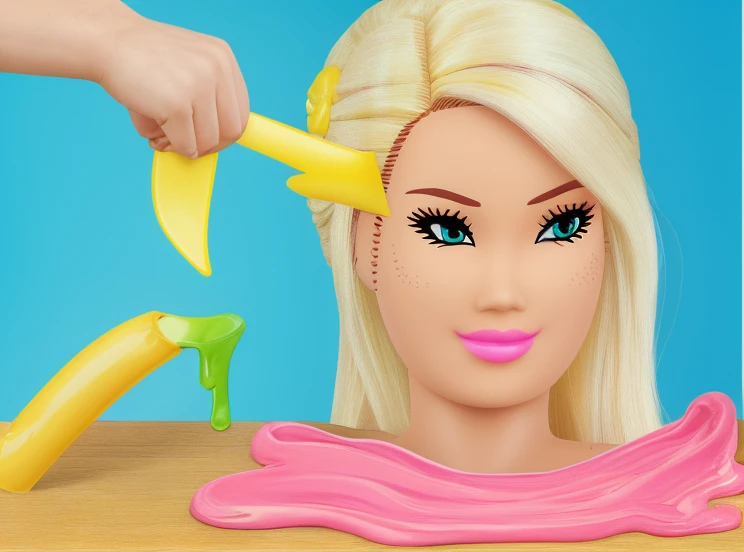 <lora:troom_troom_thumbnail-v2-10:1> troom_troom_thumbnail, barbie crying, melting slime, yellow arrow