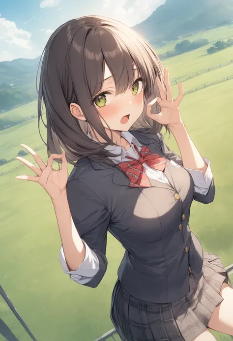 1girl, <lora:sdxl2-flat2-512b:-1>,medium breasts,school uniform,
<lora:oksignXLv1:0.6>,ok sign, dutch angle, panorama shot, looking to the side, bored, pasture land, open mouth,
best quality,medium quality,