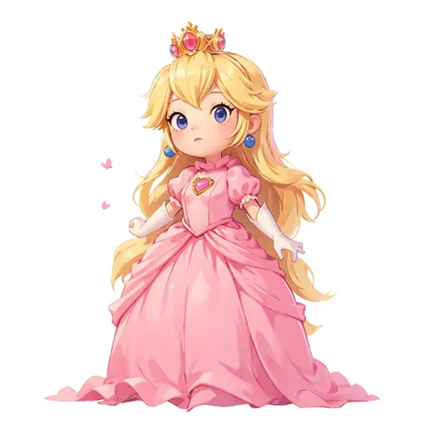 (masterpiece, best quality:1.2),
1girl,  Princess_Peach (wearing pink gown), blonde hair ,   full body, simple background, white background, <lora:justduet:0.9> ,<lora:Addams:0.5>