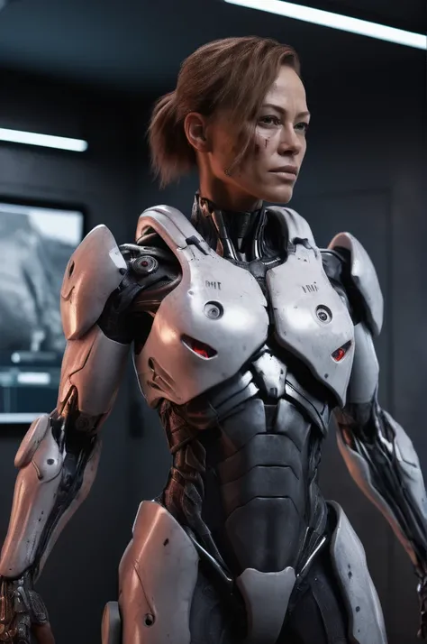 BMAIW, cyborg woman solider, standing in the command center with a gun, cinematic, high detail, masterpiece  <lora:BMAIW_sdxl_scaled_128_v2:0.75>