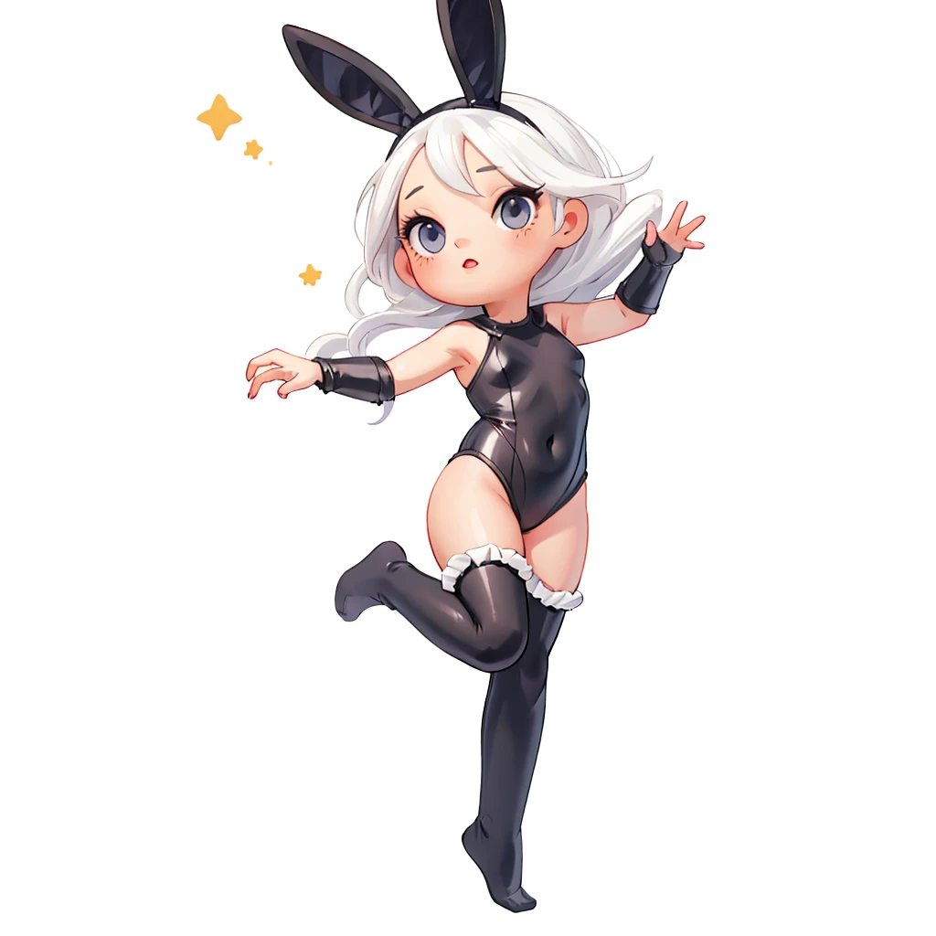 (masterpiece, best quality:1.2),
1girl, bunnysuit black leotard, white hair, pantyhose , full body, simple background, white background, <lora:justduet_anyv5_r50_768_a128-d16_adamW-000006:0.6>