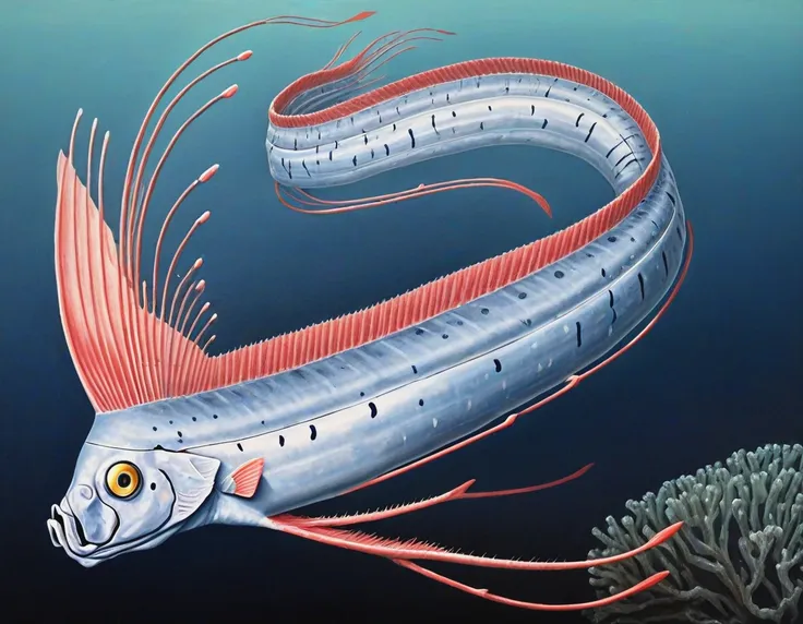 beautiful vintage style painting of artsy oarfish with realistic head