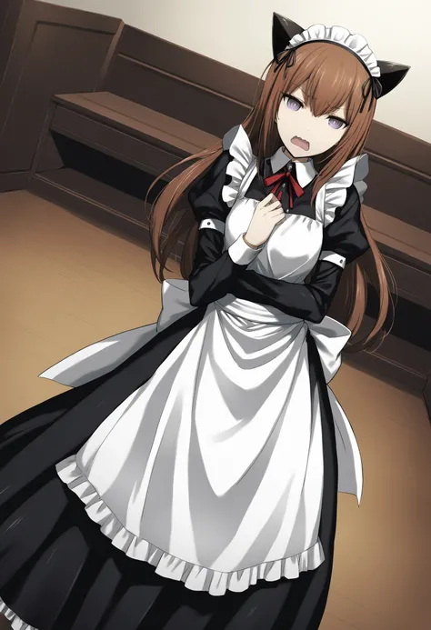 1girl, makise kurisu, steins;gate,<lora:kurisuXLv1:0.8>,
maid, maid apron, maid headdress, cat ears, maid, hair ribbon,
dutch angle, wide shot, looking at viewer, wavy mouth, Rio de Janeiro city, open mouth,
medium quality,