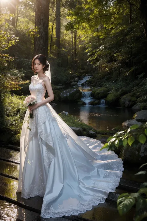 (realistic), (hyperrealism),best quality, masterpiece,ultra high res, (photorealistic:1.4), asian girl, (upper body),wedding dress, forest, flowers, dynamic pose, sun light,
,<lora:add_detail:0.6> ,<lora:makina69_naeun_v1.0:1>