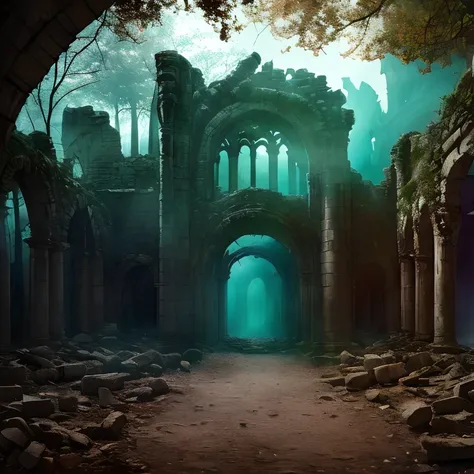 (masterpiece:1.2), (best quality,:1.2), 8k, HDR, ultra detailed, ((photorealistic)), professional light, cinematic lighting, fashion photography, ambient lighting,<lora:detail_slider_v4:3>, sinister ruins in a dark forest, FanRu <lora:FantasyRuins-10:0.7>,...