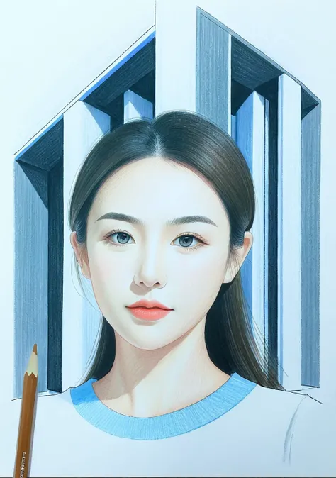 Architectural style 1girl,(FN colored pencils:1.2),Hand drawing,sketch,portrait,Soft neutral tones background,(Artist-grade pencil drawing details:1.2),1girl,<lora:FN-colored pencils_XL-V1.0:0.8>, . Clean lines, geometric shapes, minimalist, modern, archit...