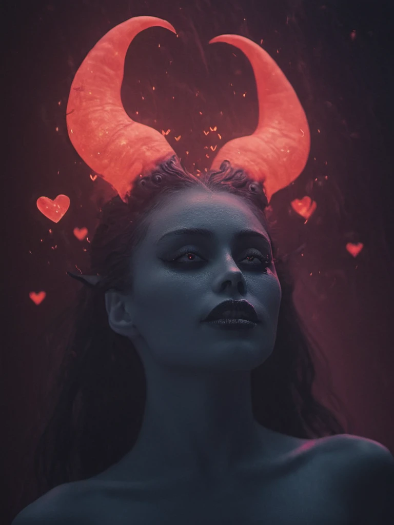 image of a beautiful demon woman, lovelyairxl, floating heart effect <lora:Floating_Hearts_Effect:1>