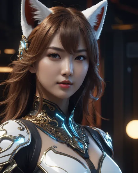 futuristic kitsune girl, smooth, high image quality, volumetric lighting, 8k, ultra realistic, detailed, intricate, ornate, futuristic, cinematic lighting, realistic, focused, extreme details, unreal engine 5, cinematic, masterpiece, art by yoshitaka amano