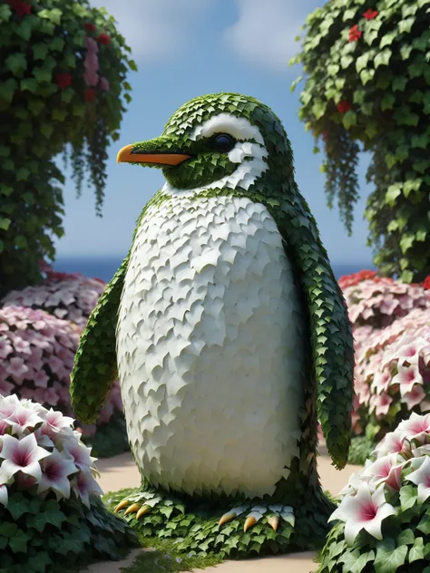 mad-efeu penguine , flower garden in background <lora:Ivy_SDXL:1.0>, (masterpiece:1.2), best quality, (hyperdetailed, highest detailed:1.2), high resolution textures