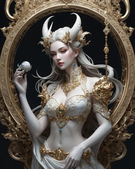 ornate lucifer princess, carved from opal by tsutomu nihei, emil melmoth, zdzislaw belsinki, Craig Mullins, yoji shinkawa, trending on artstation, flames of hell by Jean-HonorxE9 Fragonard, Peter mohrbacher, hyper detailed, insane details, intricate, elite...