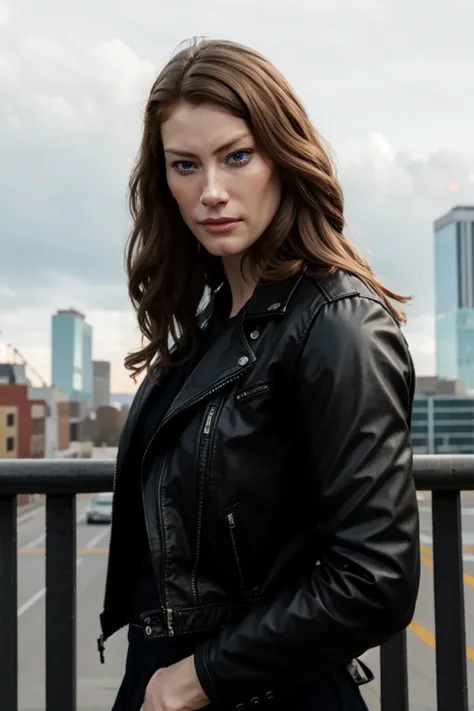 <lora:mondongo_LoRA_AlyssaSutherland:1> mndngwmn, wearing a leather jacket, on a city downtown, (ultra realistic, 8k,high quality)