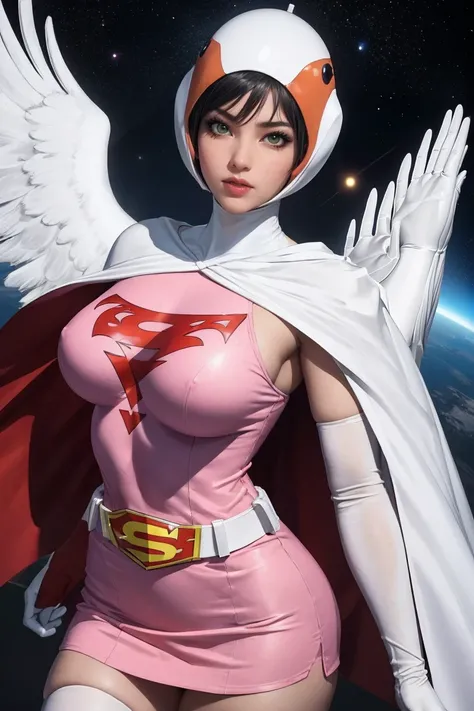 ((masterpiece)),((best quality)),((highres)),((extremely detailed CG unity 8k wallpaper)), outdoors, day, upper body, looking at viewer, solo, focused, BREAK, 
ANI_CLASSIC_jun_gatchaman_ownwaifu, jun the swan, 
1girl, breasts, lips, medium breasts, large b...