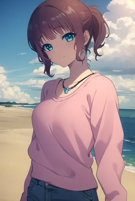 akarisakishima, <lora:akari sakishima s1-lora-nochekaiser:1>,
akari sakishima, short hair, blue eyes, brown hair, ponytail, smile,
BREAK jewelry, pants, necklace, denim, collarbone, long sleeves,
BREAK outdoors, beach,
BREAK looking at viewer, (cowboy shot...