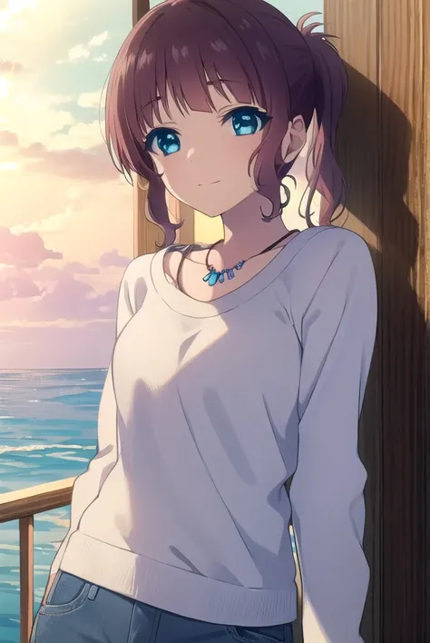 akarisakishima, <lora:akari sakishima s1-lora-nochekaiser:1>,
akari sakishima, short hair, blue eyes, brown hair, ponytail, smile,
BREAK jewelry, pants, necklace, denim, collarbone, long sleeves,
BREAK outdoors, beach,
BREAK looking at viewer, (cowboy shot...