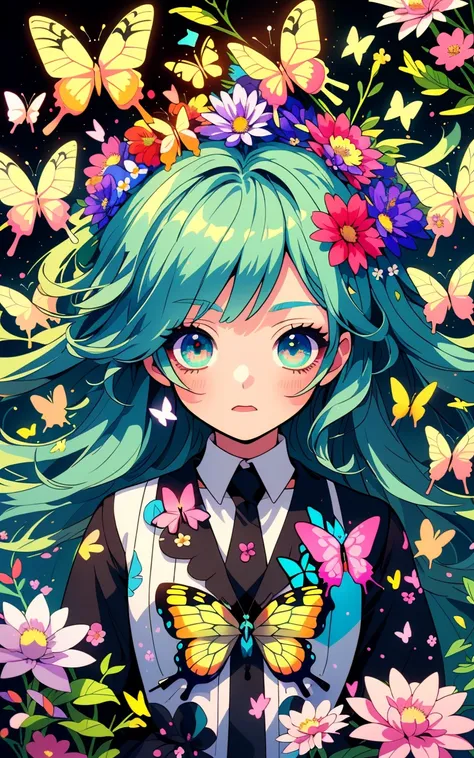 (Anime Flat : 2D : Illustrator), (Ultra-HD-details, discreet, emphasized-details)
50mm lens
aperture opening of f/4.0
(1girl, upper body), ((harajuku fashion)), ((flowers with human eyes, flower eyes)), double exposure, fusion of fluid abstract art, glitch...