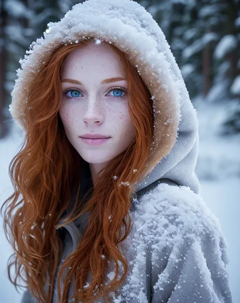 masterpiece, best quality, cinematic photo, hyperrealistic realistic photo portrait facial close up of an athletic redhead natural orange ginger colored medium length straight flowing Wavy hair, captivating eyes, pale skin, Lots of freckles, slightly smili...