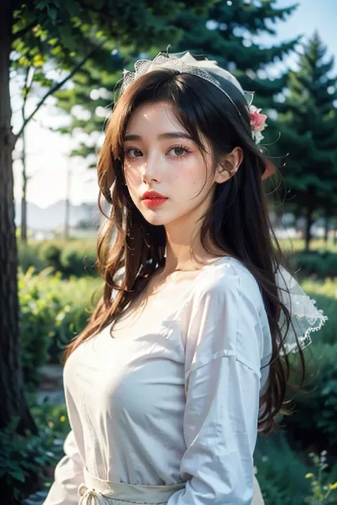 masterpiece,ultra high res,realistic,finely detail,extremely detailed,
1girl, white_veil_hat, masterpiece, 8k, best quality, photorealistic,black_hair, long_hair, long_sleeves, looking_at_viewer, solo, white_shirt, (big breasts:0.7),hanfu, outdoors,(((fore...