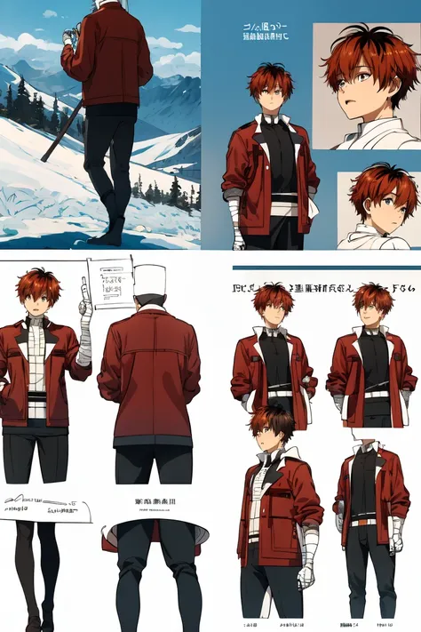 masterpiece, best quality, absurdres, 1boy, solo, 
<lora:Stark:1>StarkFrieren, red jacket, black shirt, white sash, black pants, bandages, gloves, outdoors, mountain pass, wide shot, 
 <lora:ConceptArt:1>, (info reference sheet:1.5),