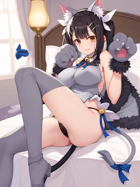 score_9, score_8_up, score_7_up,best quality, masterpiece, newest, 4k, uncensored,  prefect lighting,  rating_explicit, very aesthetic,
BREAK
1girl,solo,zzmiuaa,white skin, black hair, twintails,brown eyes,  huge breasts,paw pose,miyu edelfelt, fate/kaleid...