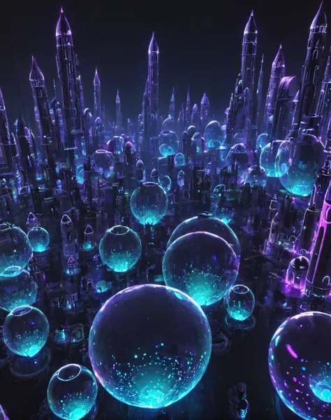 <lora:Glowing_bubble_XL:1> glowing bubble city