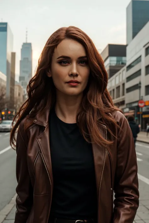 <lora:mondongo_LoRA_DominiqueMcElligott_v2:1> mndngwmn, long hair, wearing a leather jacket, on a city downtown, (ultra realistic, 8k,high quality)