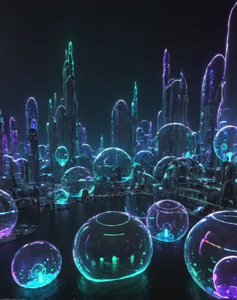 <lora:Glowing_bubble_XL:1> glowing bubble city