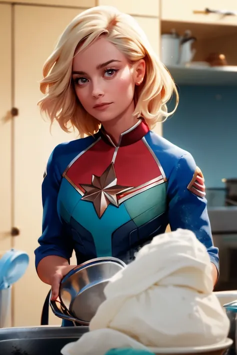 1girl, solo, candid, marv3l, kitchen, washing_dishes, blurry_background, bokeh, chromatic_aberration, depth_of_field, female focus, photorealistic, soft colors, masterpiece, high quality, (high detailed skin:1.1)
 <lora:brie_larson_lora_v02:1> brie89