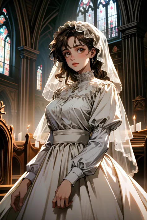 ((ultra detailed, masterpiece, absurdres))
 <lora:DPDIMMarie:0.9>
DPDIMMarie, 1girl, brown hair, brown eyes, wearing a wedding dress, bridal veil, inside a church