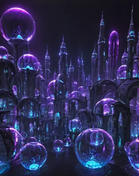 <lora:Glowing_bubble_XL:1> glowing bubble city