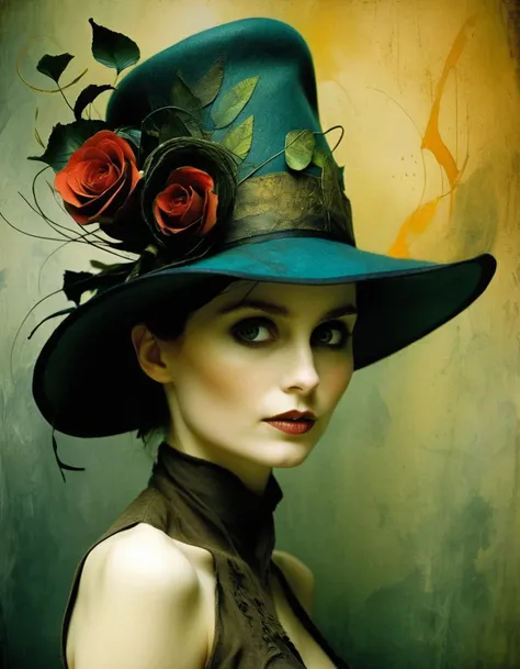 a radiant creation by dave mckean of a lady looking like jaynexl4 posing wearing a hat