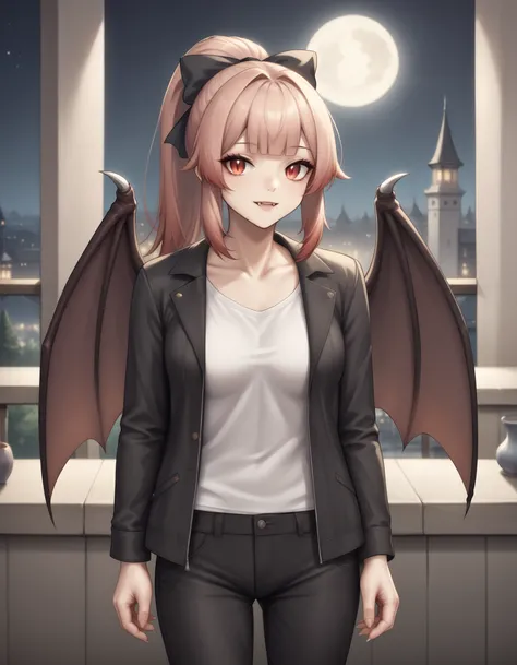 score_9, score_8_up, score_7_up, rating_safe, source_anime, solo, cowboy shot BREAK
ciara faux, ponytail, hair bow, wings, black jacket, black pants, standing, vampire, fangs,
night, bats, full moon, balcony <lora:ciara-ponyxl-1-000006:0.8>