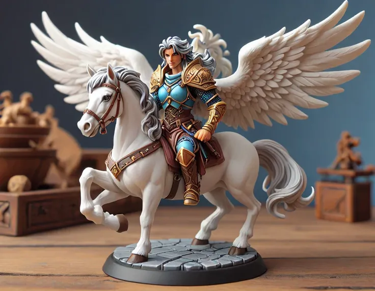 TabletopRay, tabletop miniature of beautiful gorgeous Maximillion Pegasus  as a D&D character