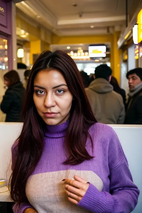 <lora:MonikaXXX:1>, full color portrait of MonikaXXX, dressed in a purple sweater, in a crowded cafe,  <lora:epi_noiseoffset2:1>, natural lighting, epic character composition,by ilya kuvshinov, alessio albi, nina masic,sharp focus, subsurface scattering, f...