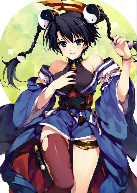 <lora:misha_arsellec_lune_XL_pony_v1:1>1girl, misha arsellec lune, black shirt,blue miniskirt, single thighhigh,indigo blue kimono, thigh strap,, score_9, score_8_up, score_7_up, BREAK source_anime, rating_explicit, best quality, masterpiece, uncensored,<l...