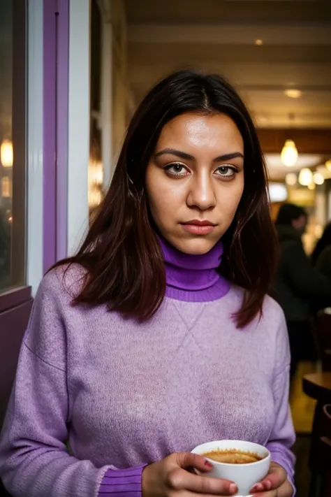 <lora:MonikaXXX:1>, full color portrait of MonikaXXX, dressed in a purple sweater, in a crowded cafe,  <lora:epi_noiseoffset2:1>, natural lighting, epic character composition,by ilya kuvshinov, alessio albi, nina masic,sharp focus, subsurface scattering, f...