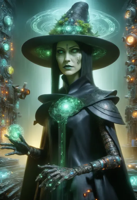 DonMQu4n7umZ3r0XL witch, Skilled in magic and sorcery, benevolent women with knowledge of herbs and potions, spells and enchantments, deeply connected with the supernatural and the occult , post-apocalyptic wasteland, freeway,woodland,quantum tech, futuris...