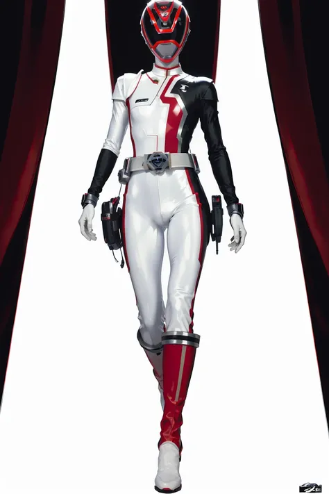 ((power ranger)), One guyã Red costume, Solo, ((slim figure)), (Anatomically correct), Cowboy Shot, Masked face, (Complex cybersuit of red contricately designed hero suit), Suits with complex lines, Thin cybersuit with a tight body, long leather gloves u...