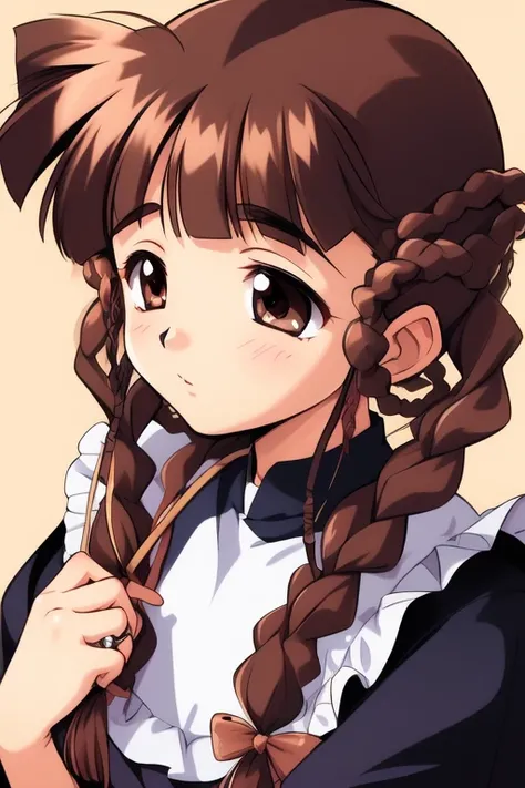 <lora:Watanuki_Yumiko:0.8>,  WatanukiYumiko, 1girl, soro, brown_hair, brown_eyes, hair_rings,   braid, twin_braids,  bangs, 
masterpiece, high quality, very_high_resolution, large_filesize, full color,