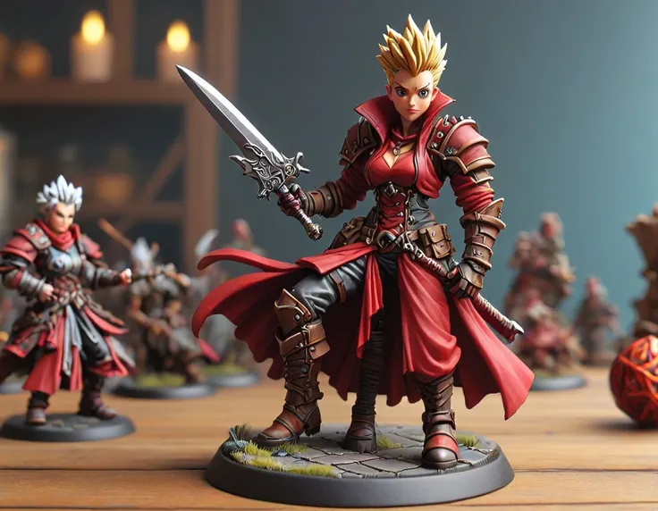 TabletopRay, tabletop miniature of beautiful gorgeous Vash the Stampede  as a D&D character