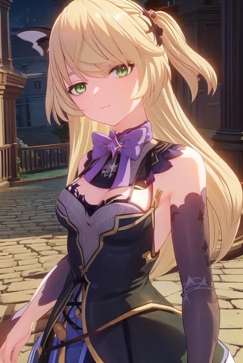 fischl, <lora:genshin fischl ingame-lora-nochekaiser:1>,
fischl, long hair, bangs, blonde hair, ribbon, (green eyes:1.3), hair ribbon, hair over one eye, two side up, eyepatch
BREAK gloves, bow, bare shoulders, black gloves, elbow gloves, bowtie,
BREAK out...