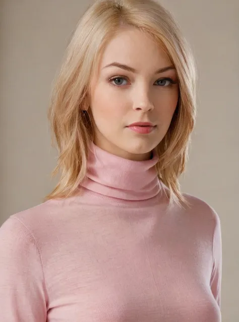 Portrait photo of br33d4n13ls woman, pink turtleneck blouse, sharp, high definition, photograph, detailed face