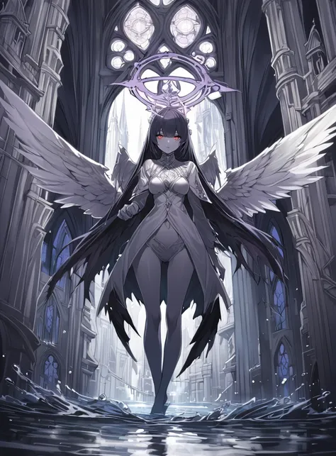 monster,solo,full body,wings,water,halo,cathedral,<lora:deepbeastxl-000004:1>,